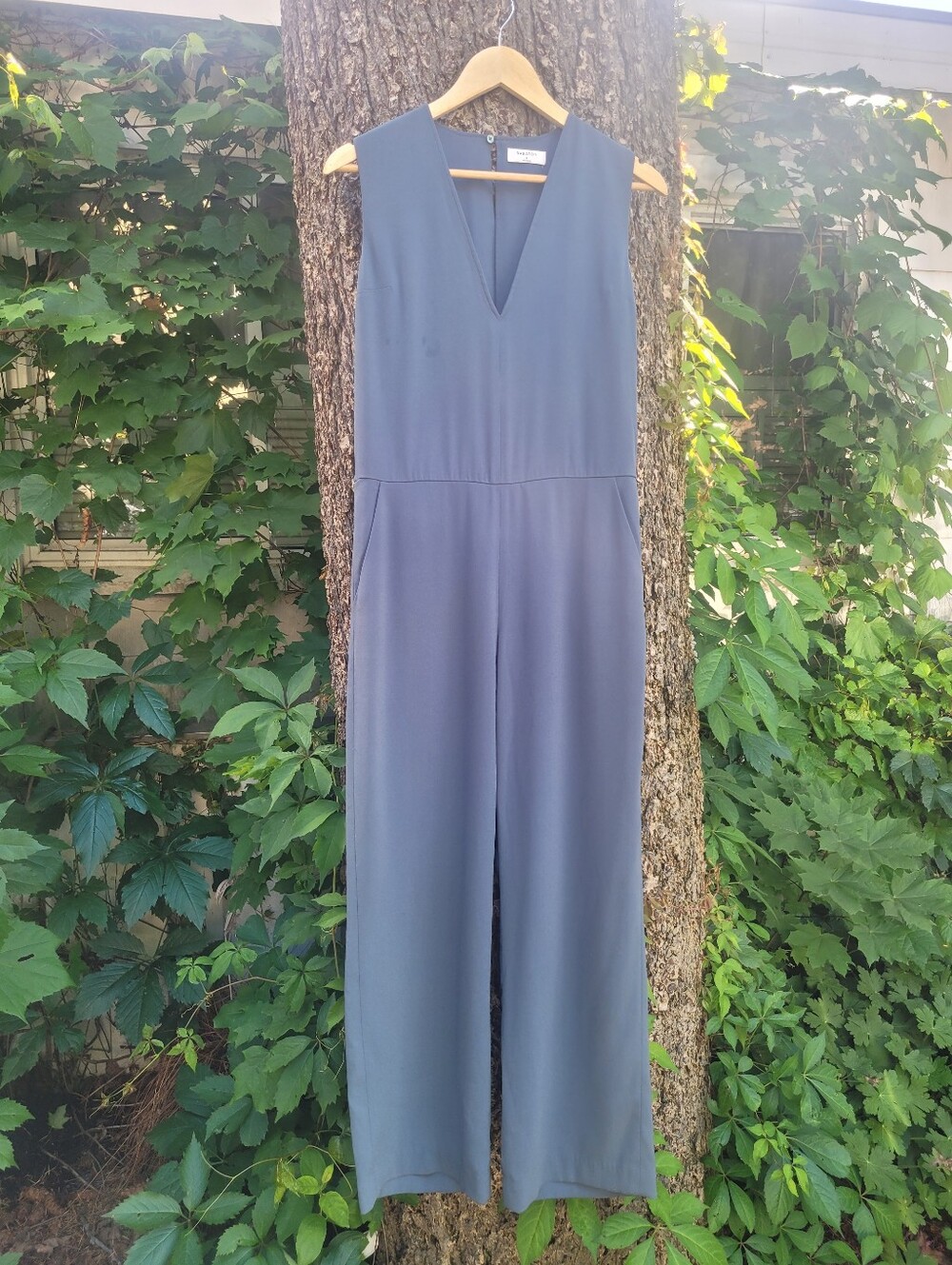 Babaton Slate-Blue V-Neck Wide-Leg Jumpsuit